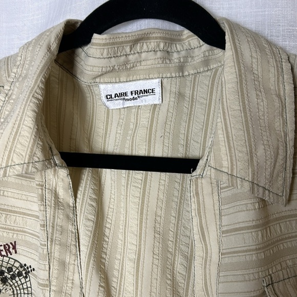 Claire France embroidered boho western shirt ,2X, cuff,multi print,seersucker EC - Picture 9 of 14